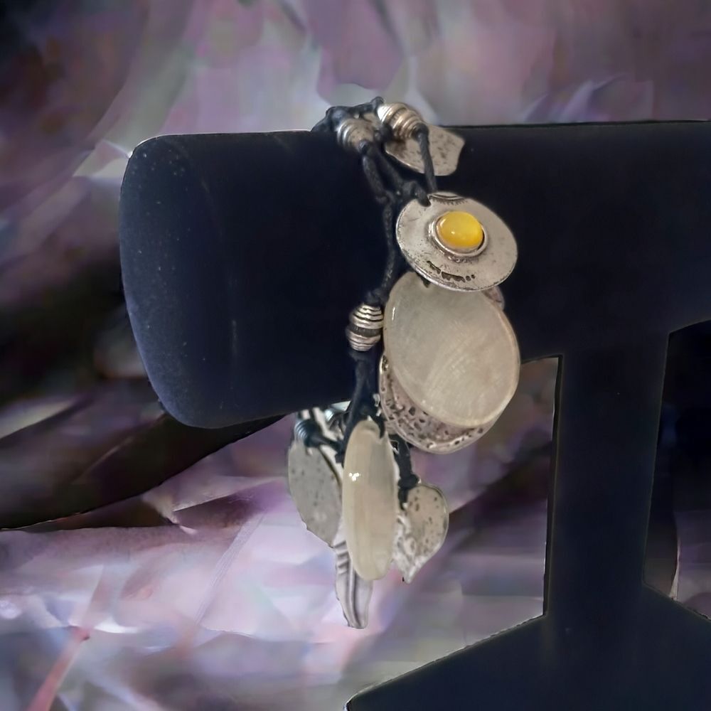 Grace Adele Dangle Charm Bracelet Y2K Abalone‎ Coins Chunky Hippie Whimsigoth